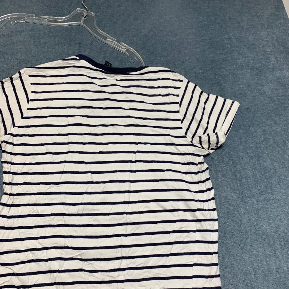 U.S. Polo Assn. T Shirt Mens Medium White Navy Striped V-Neck Short Sleeve Logo